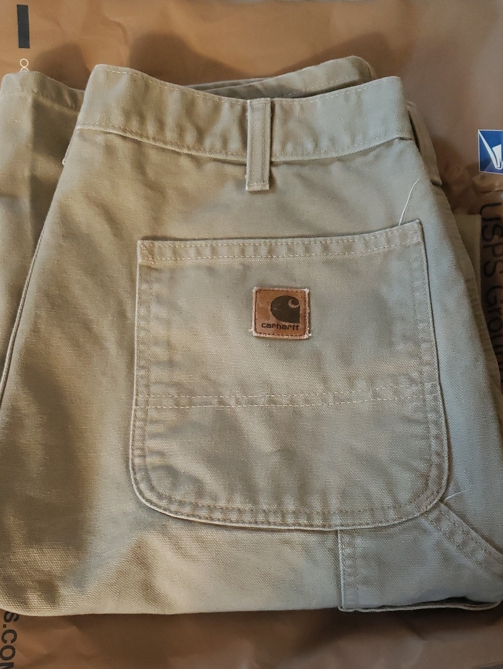 Carhartt Men’s Khaki Cargo Work Pants with Patch Logo